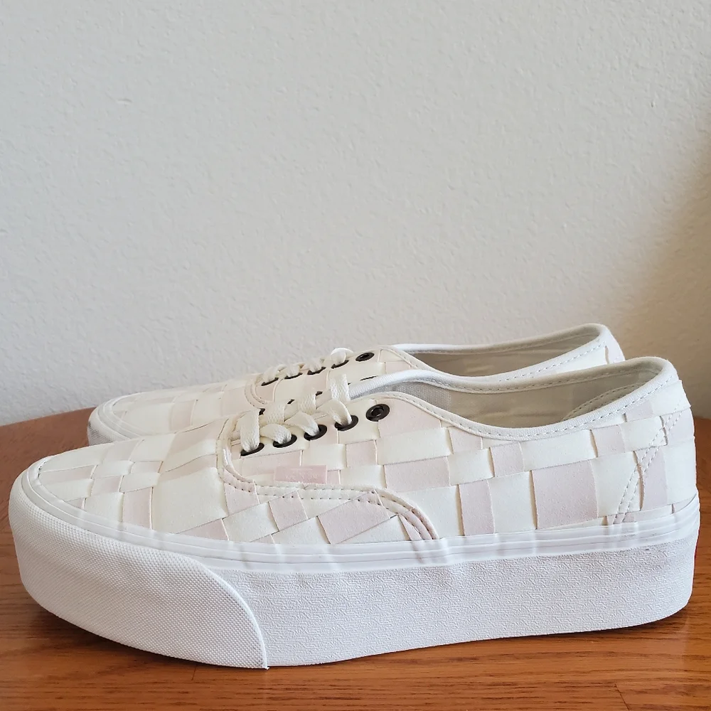 Vans White Pink Woven Checkered Platform Sneakers Men's Shoe 10 Women's 11.5 - Picture 6 of 11